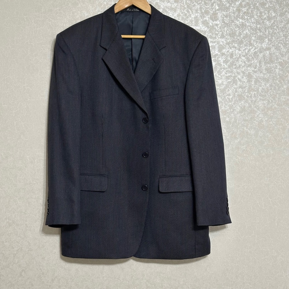 Adolfo Navy Blue Silk Wool Blend Blazer Suit Jacket 3 Button Notched Pattern 42R